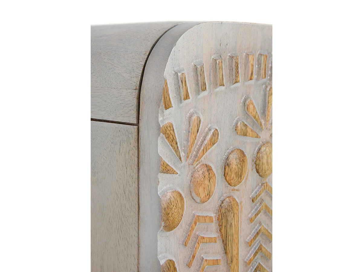 Aparador alto com 2 portas cinza patinado branco em madeira maciça de manga