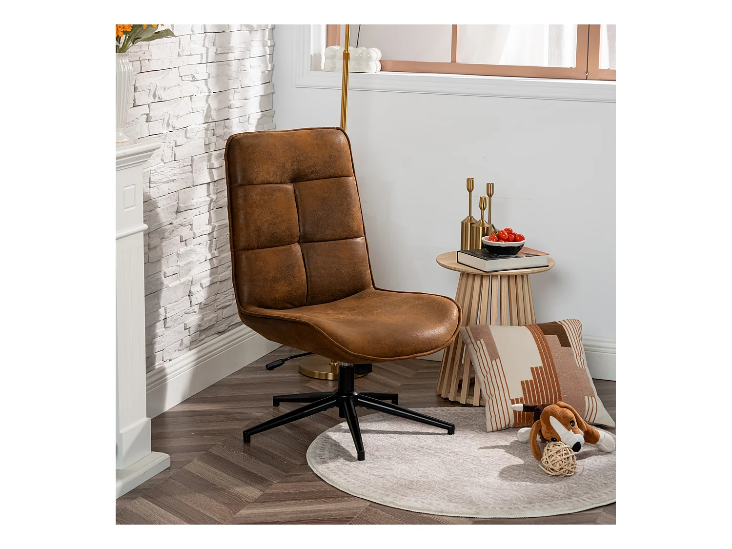 Fauteuil pivotant réglable en hauteur sans accoudoir en tissu microfibre style rétro vintage,CHARLOTTE