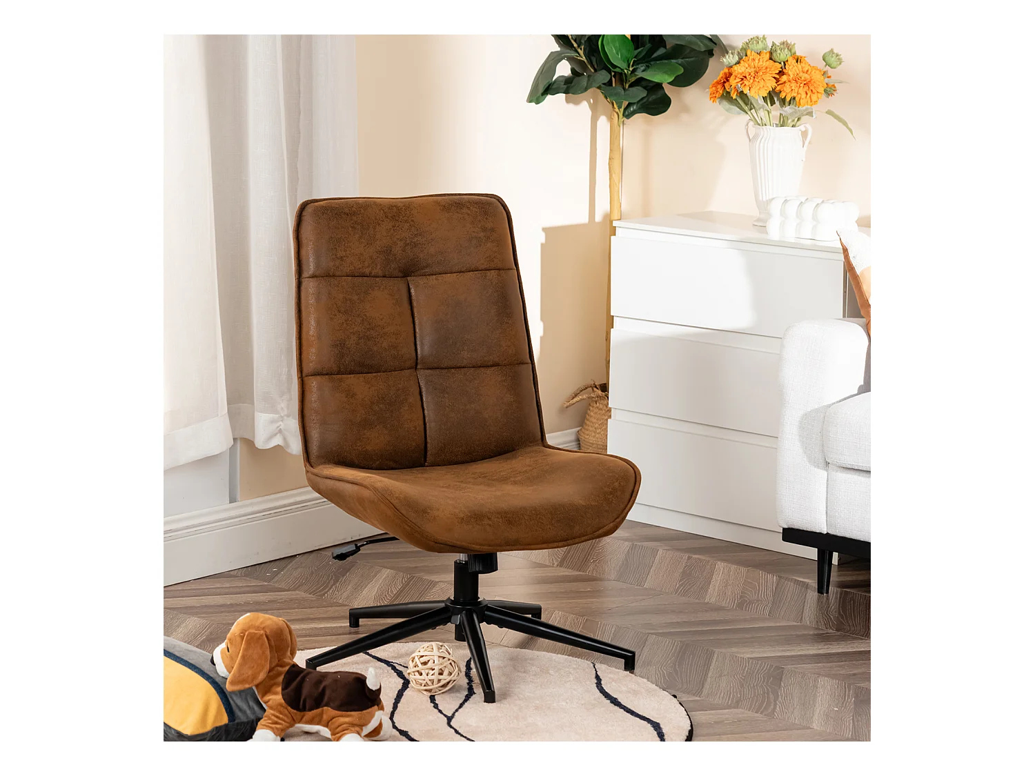 Fauteuil pivotant réglable en hauteur sans accoudoir en tissu microfibre style rétro vintage,CHARLOTTE