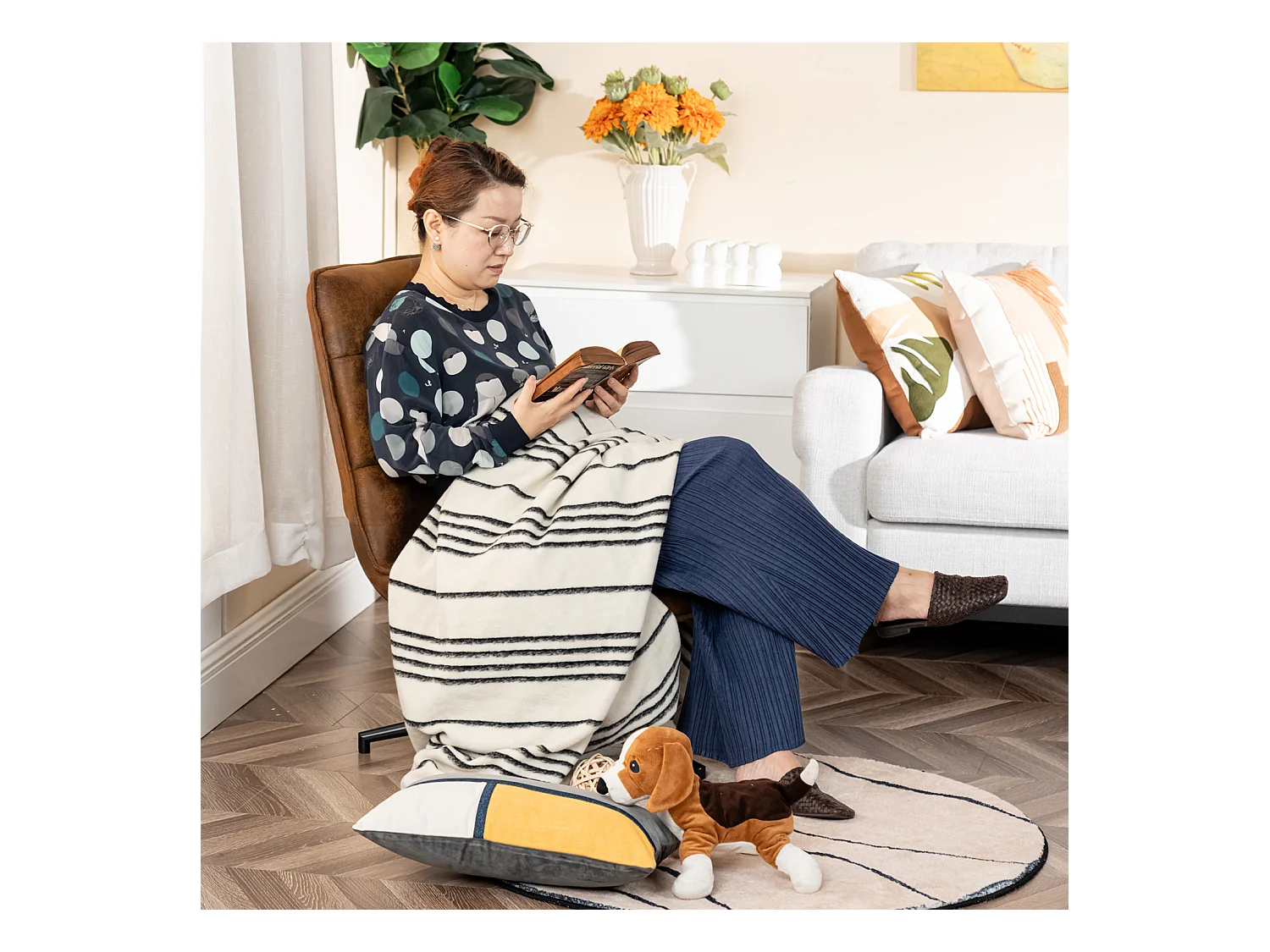 Fauteuil pivotant réglable en hauteur sans accoudoir en tissu microfibre style rétro vintage,CHARLOTTE