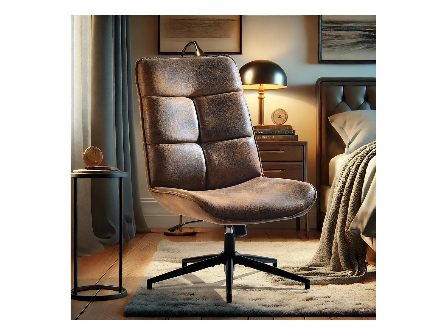 Fauteuil pivotant réglable en hauteur sans accoudoir en tissu microfibre style rétro vintage,CHARLOTTE