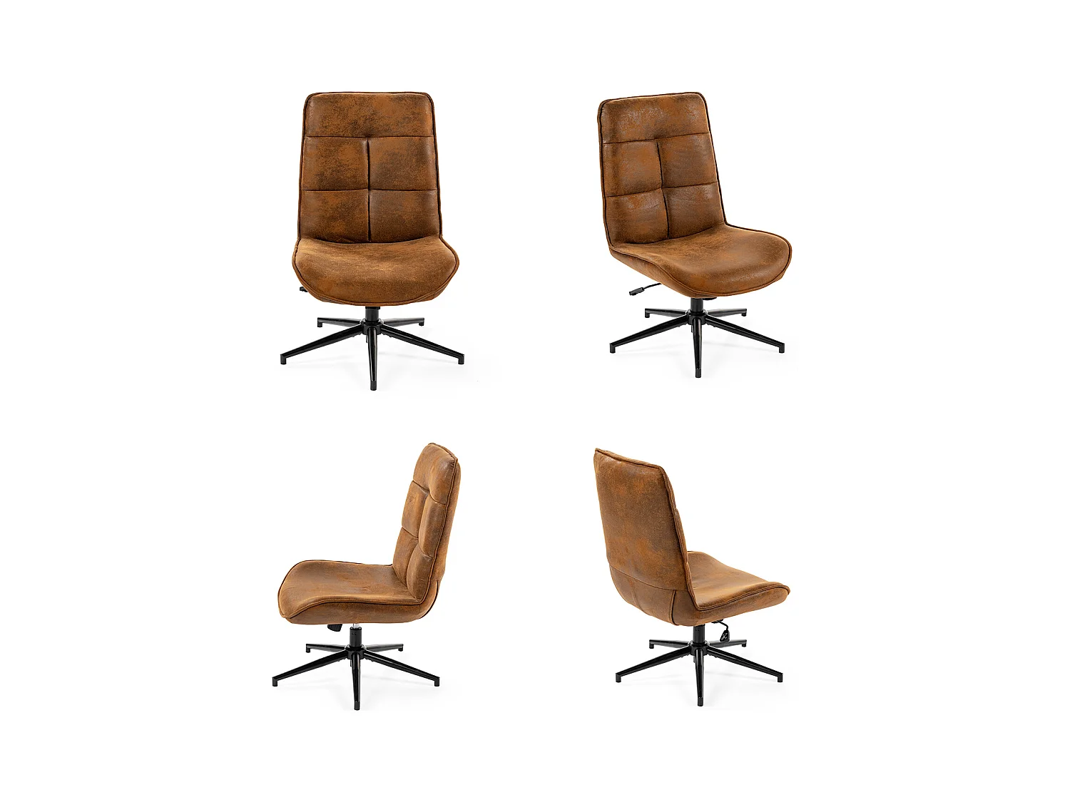 Fauteuil pivotant réglable en hauteur sans accoudoir en tissu microfibre style rétro vintage,CHARLOTTE