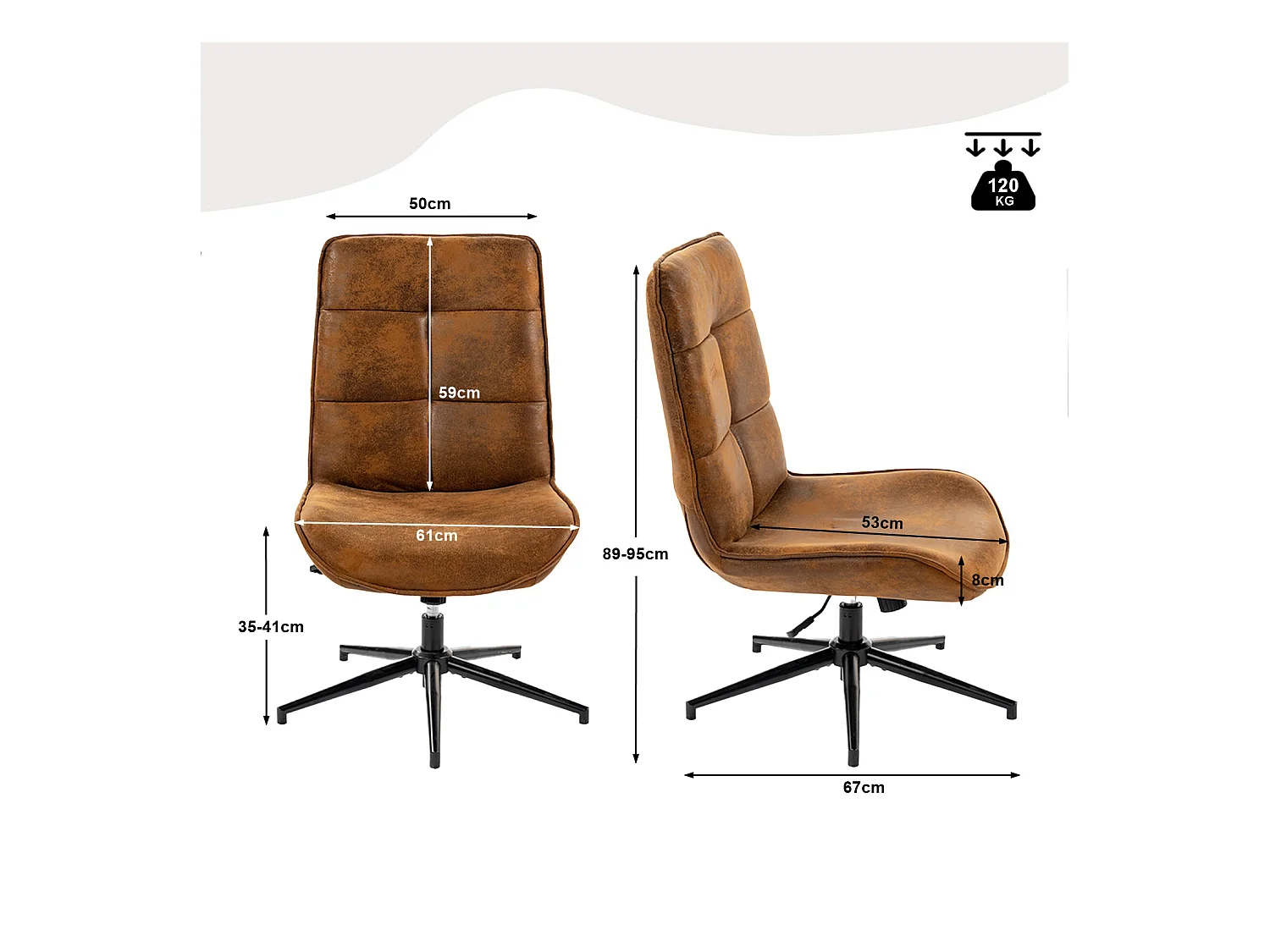 Fauteuil pivotant réglable en hauteur sans accoudoir en tissu microfibre style rétro vintage,CHARLOTTE