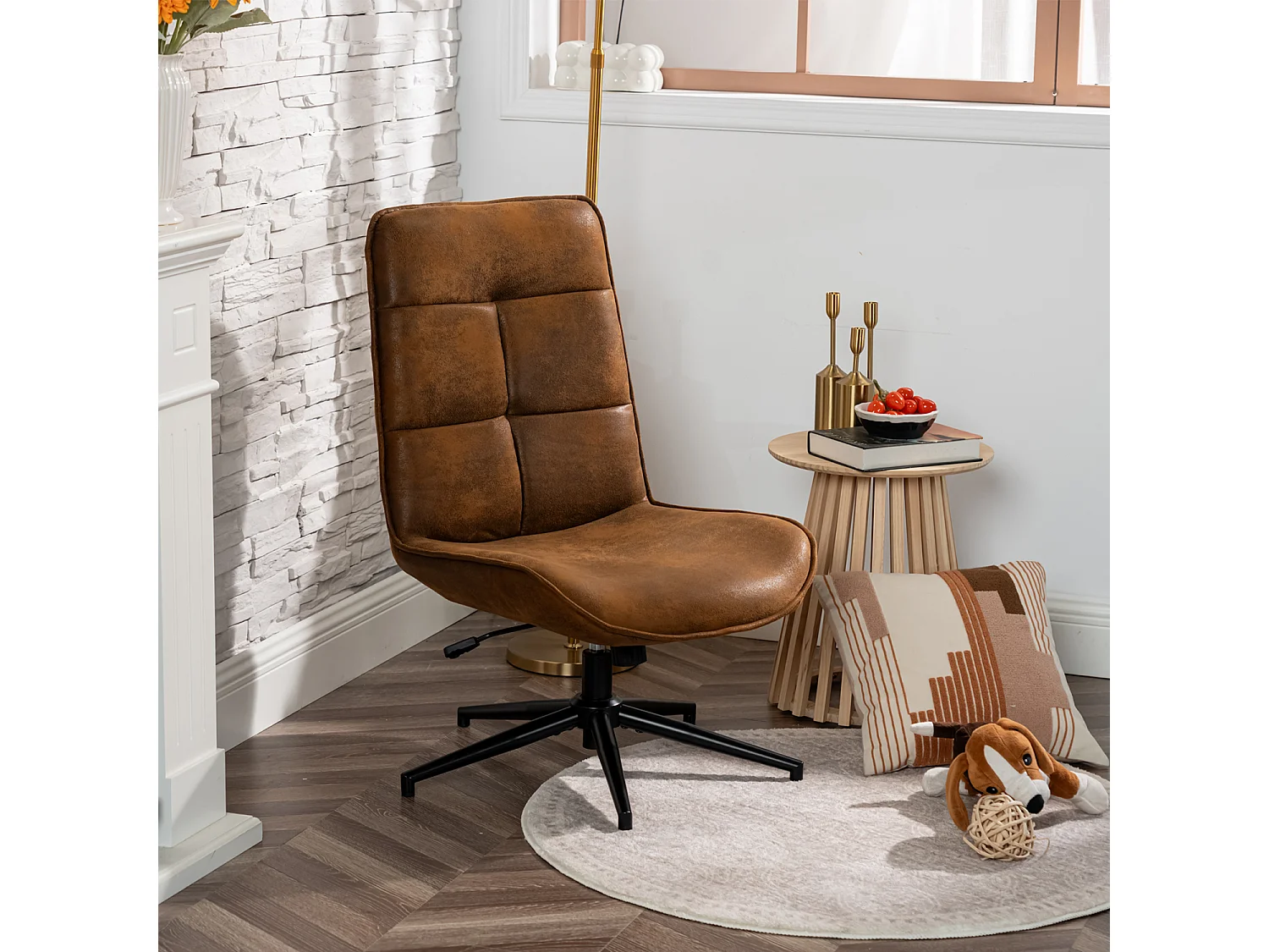 Fauteuil pivotant réglable en hauteur sans accoudoir en tissu microfibre style rétro vintage,CHARLOTTE