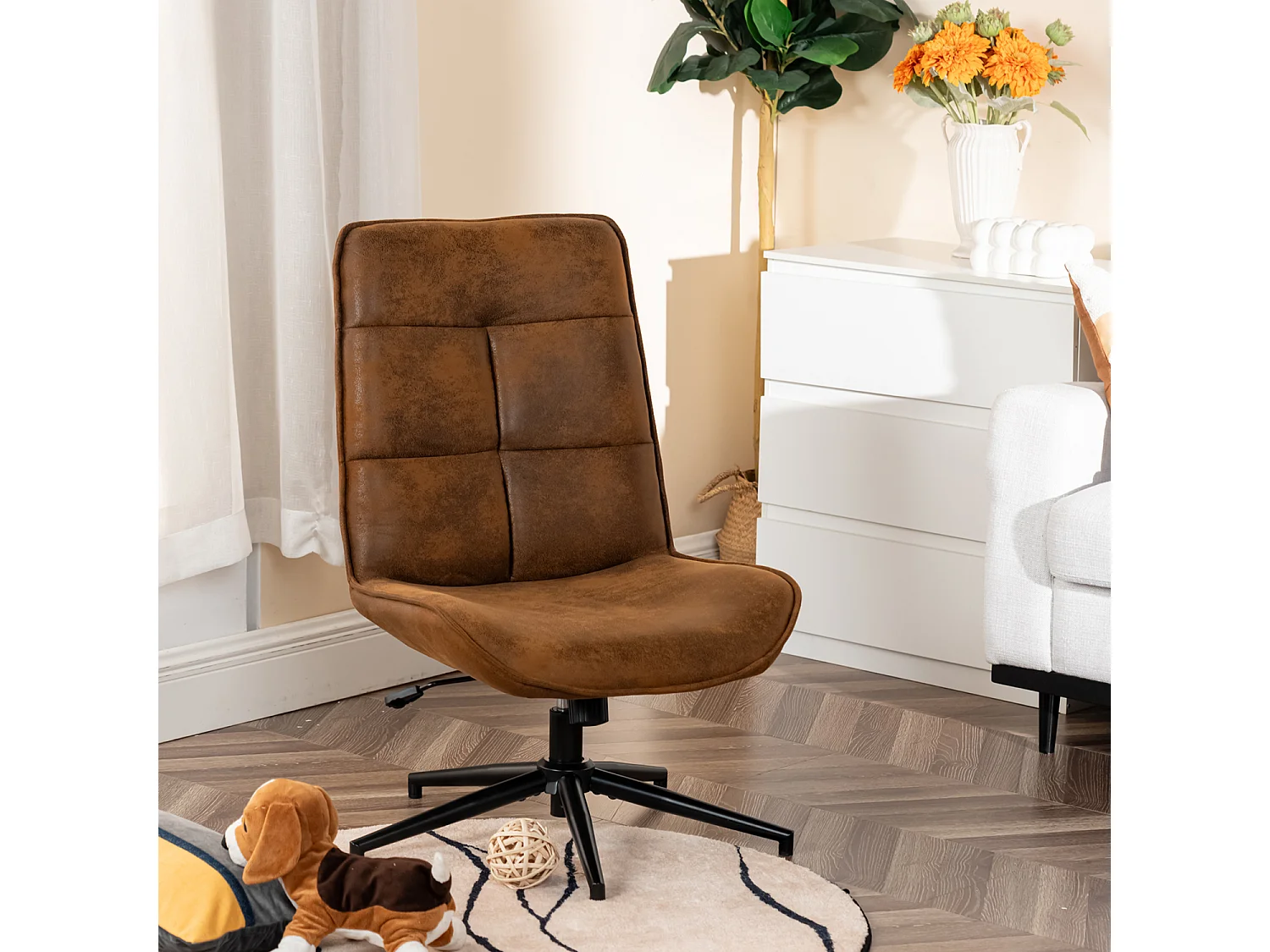 Fauteuil pivotant réglable en hauteur sans accoudoir en tissu microfibre style rétro vintage,CHARLOTTE