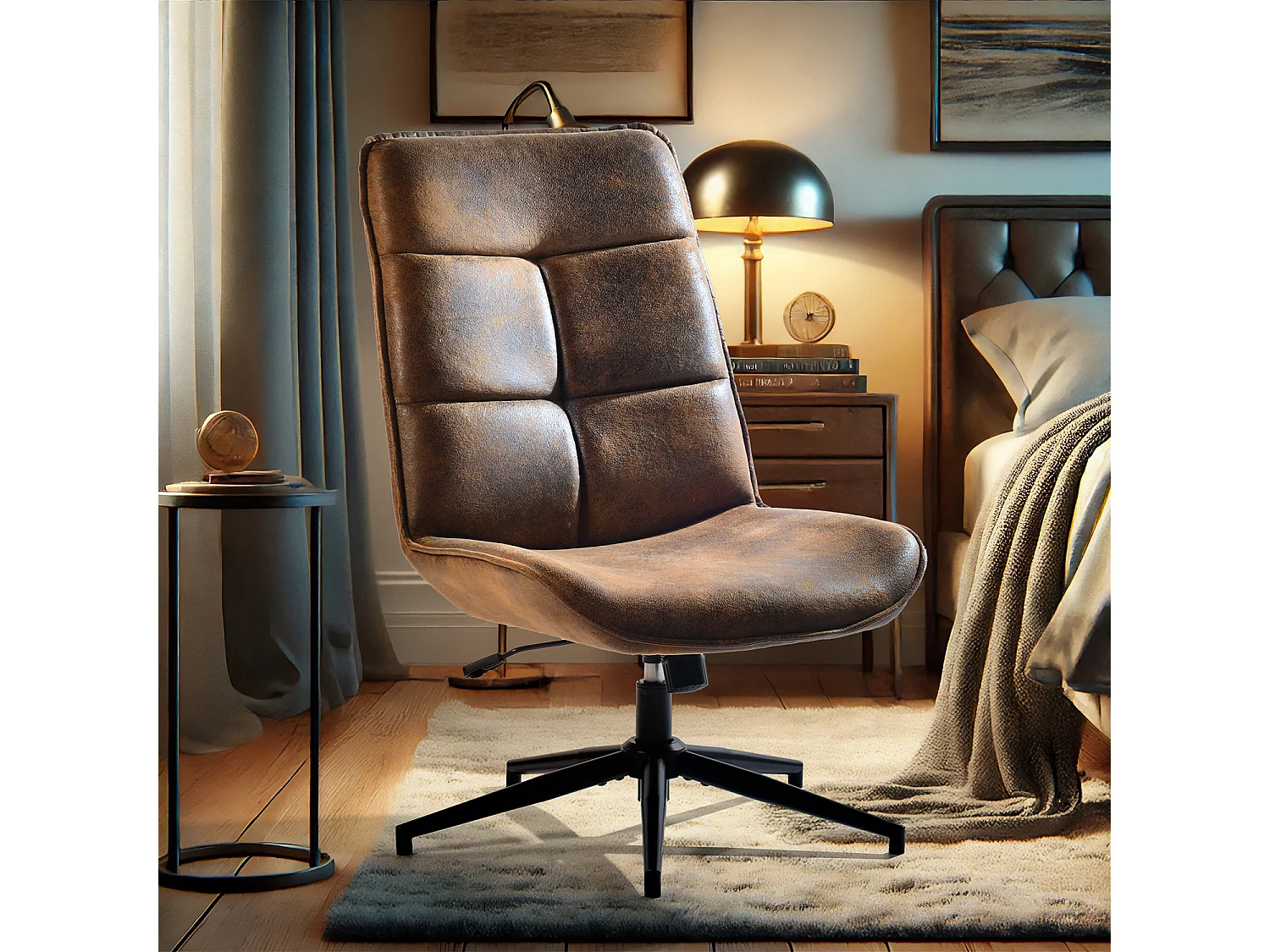 Fauteuil pivotant réglable en hauteur sans accoudoir en tissu microfibre style rétro vintage,CHARLOTTE