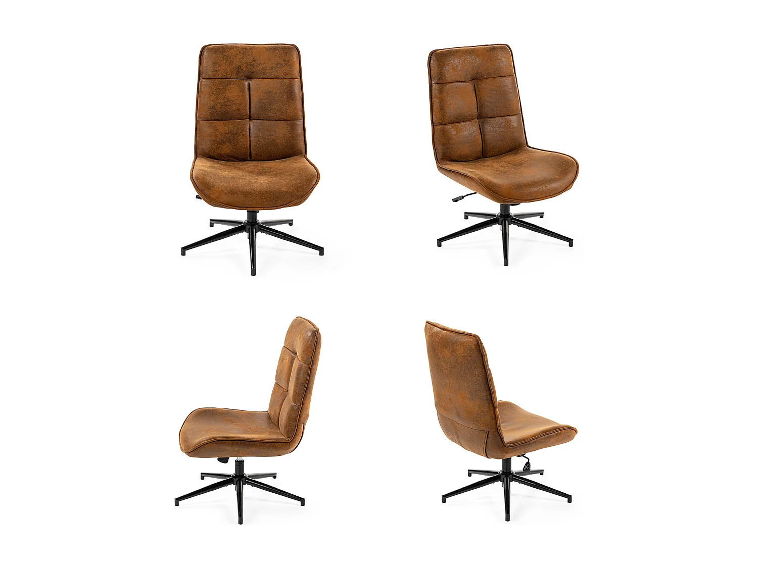 Fauteuil pivotant réglable en hauteur sans accoudoir en tissu microfibre style rétro vintage,CHARLOTTE