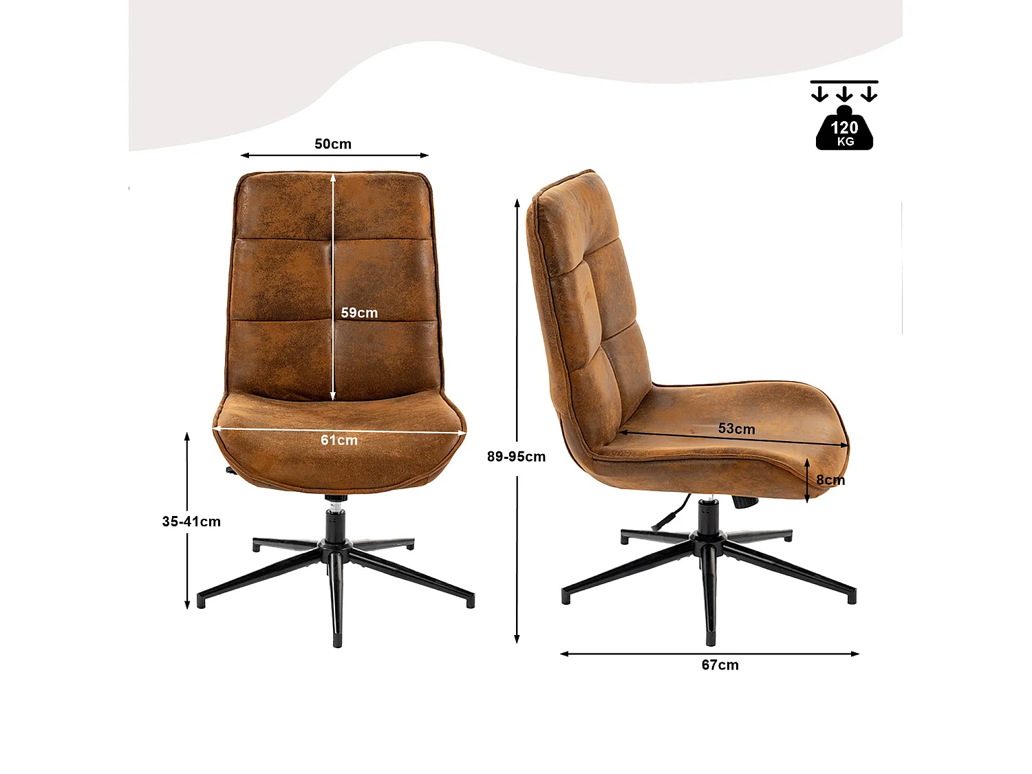 Fauteuil pivotant réglable en hauteur sans accoudoir en tissu microfibre style rétro vintage,CHARLOTTE