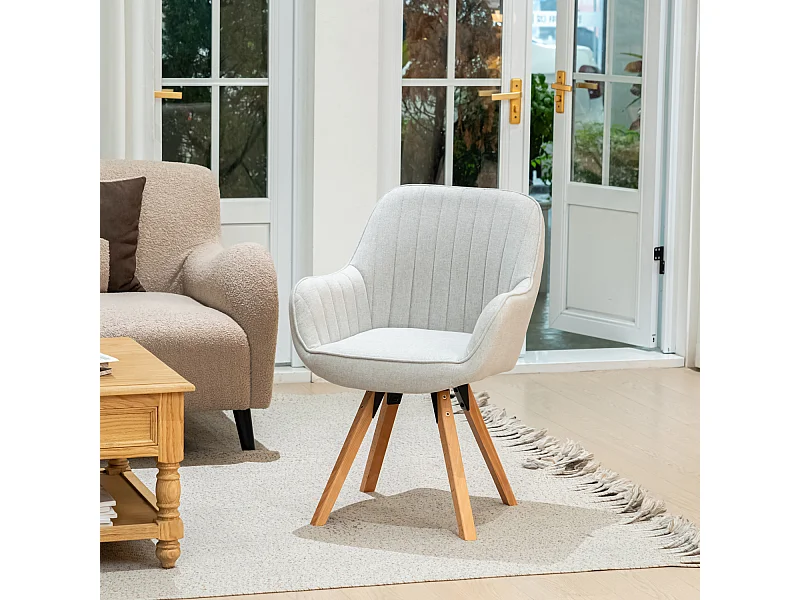 Fauteuil pivotant en tissu style scandinave pied en bois de hêtre,CARSON