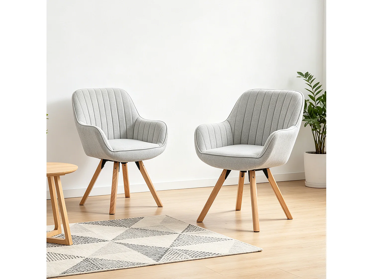 Meubles Cosy CARSON Fauteuil pivotant style scandinave pied en bois de hêtre en tissu Beige