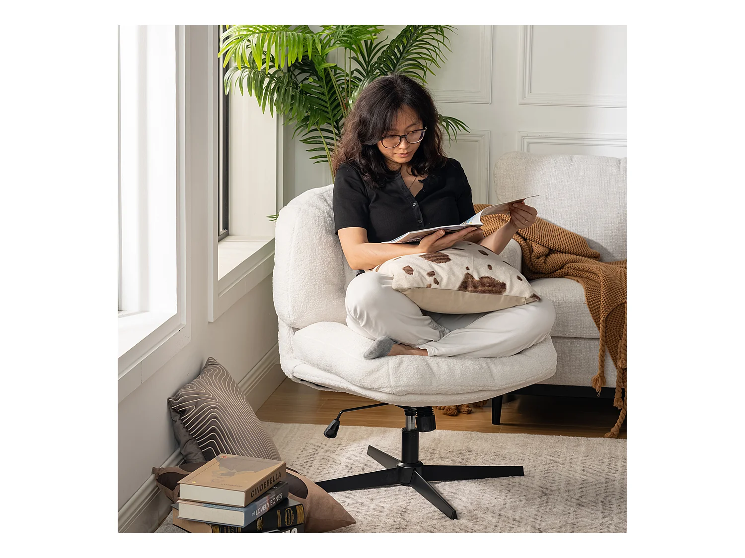 Fauteuil pivotant réglable en hauteur sans accoudoir en bouclette,ALINTONEX