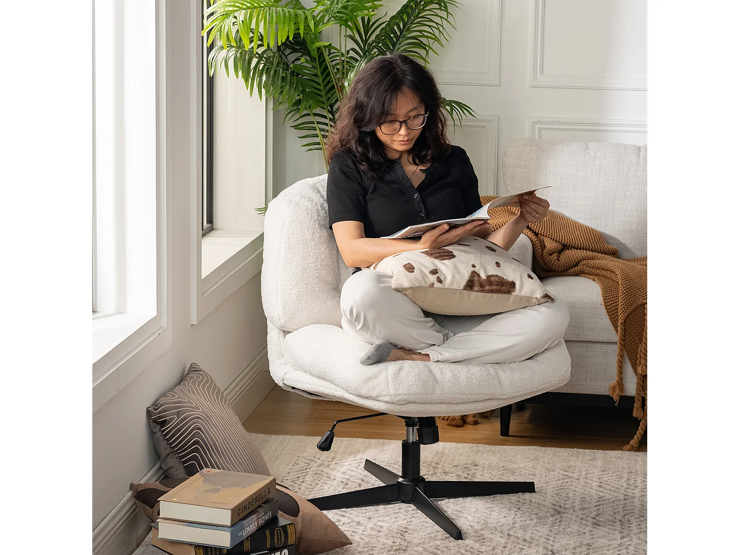 Fauteuil pivotant réglable en hauteur sans accoudoir en bouclette,ALINTONEX