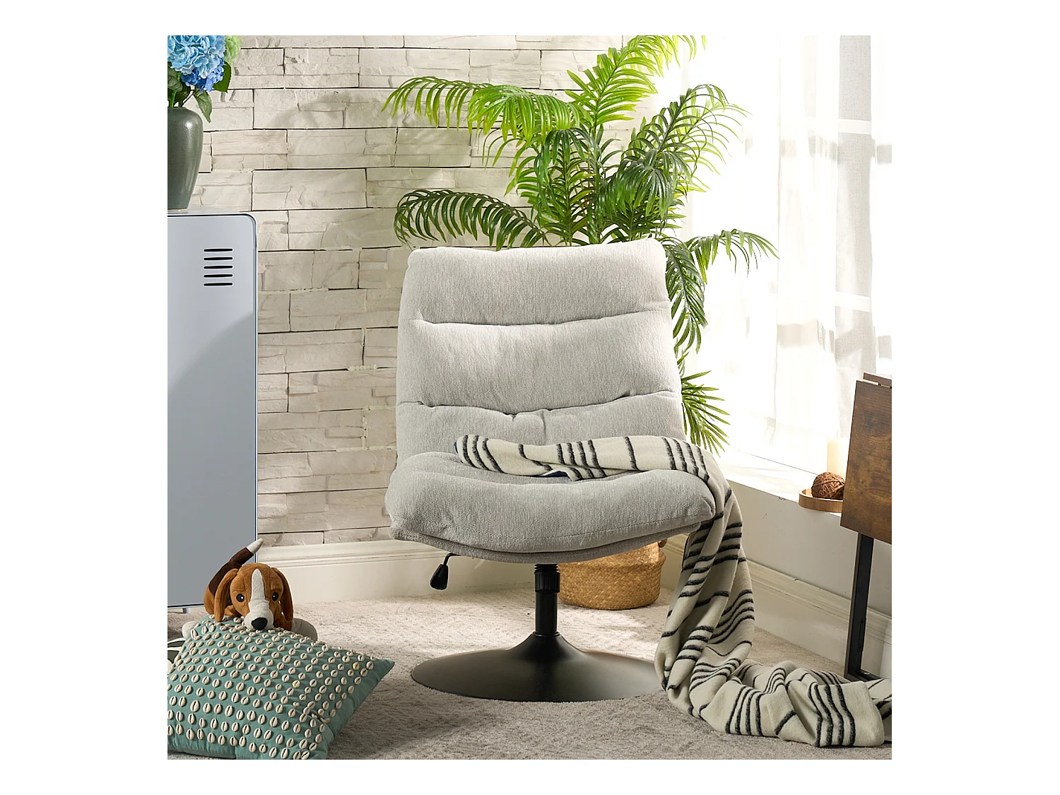 Fauteuil pivotant hauteur réglable avec inclinable sans accoudoirs en bouclette,LAMBERY