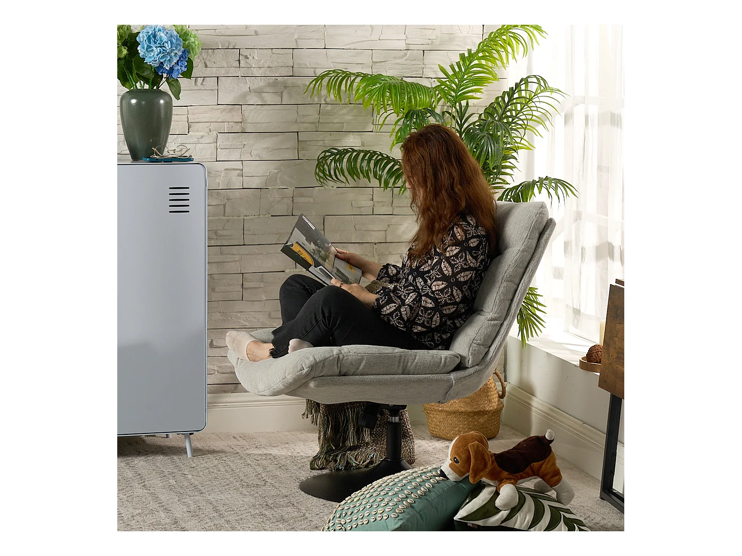 Fauteuil pivotant hauteur réglable avec inclinable sans accoudoirs en bouclette,LAMBERY