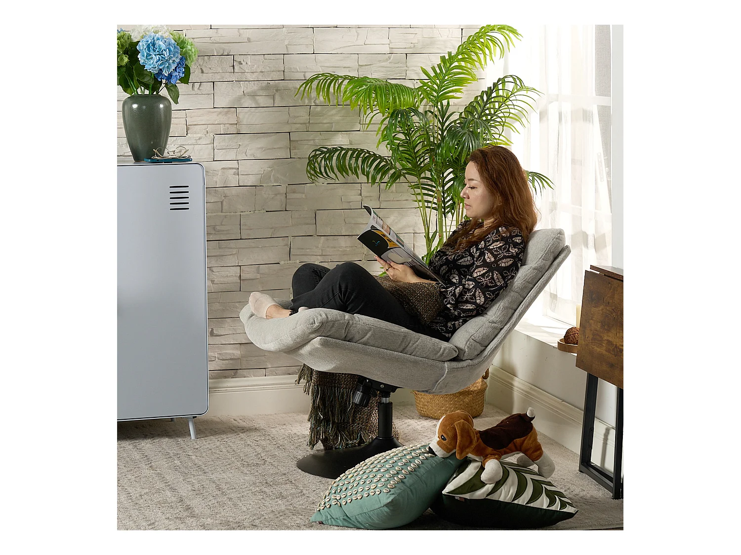 Fauteuil pivotant hauteur réglable avec inclinable sans accoudoirs en bouclette,LAMBERY