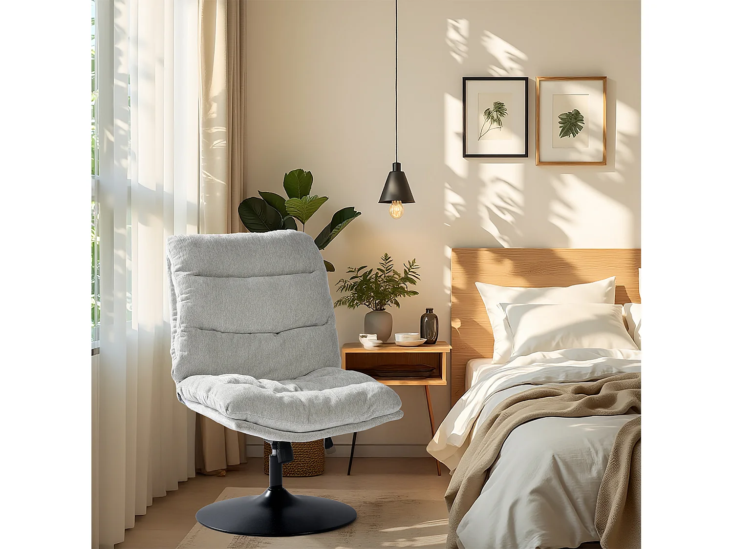 Fauteuil pivotant hauteur réglable avec inclinable sans accoudoirs en bouclette,LAMBERY