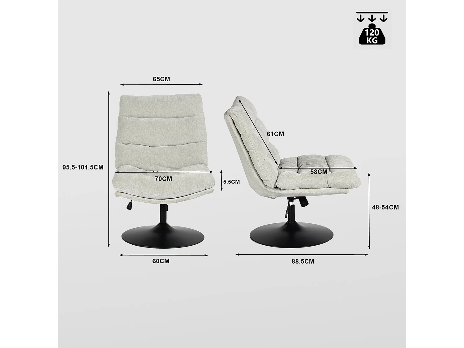 Fauteuil pivotant hauteur réglable avec inclinable sans accoudoirs en bouclette,LAMBERY