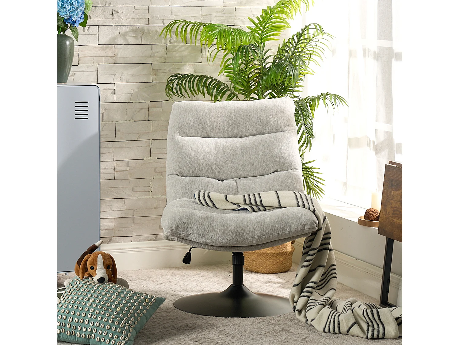 Fauteuil pivotant hauteur réglable avec inclinable sans accoudoirs en bouclette,LAMBERY