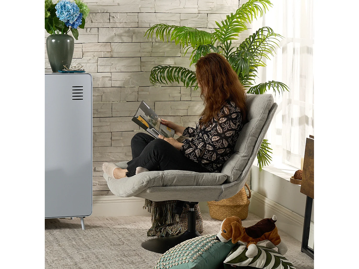 Fauteuil pivotant hauteur réglable avec inclinable sans accoudoirs en bouclette,LAMBERY