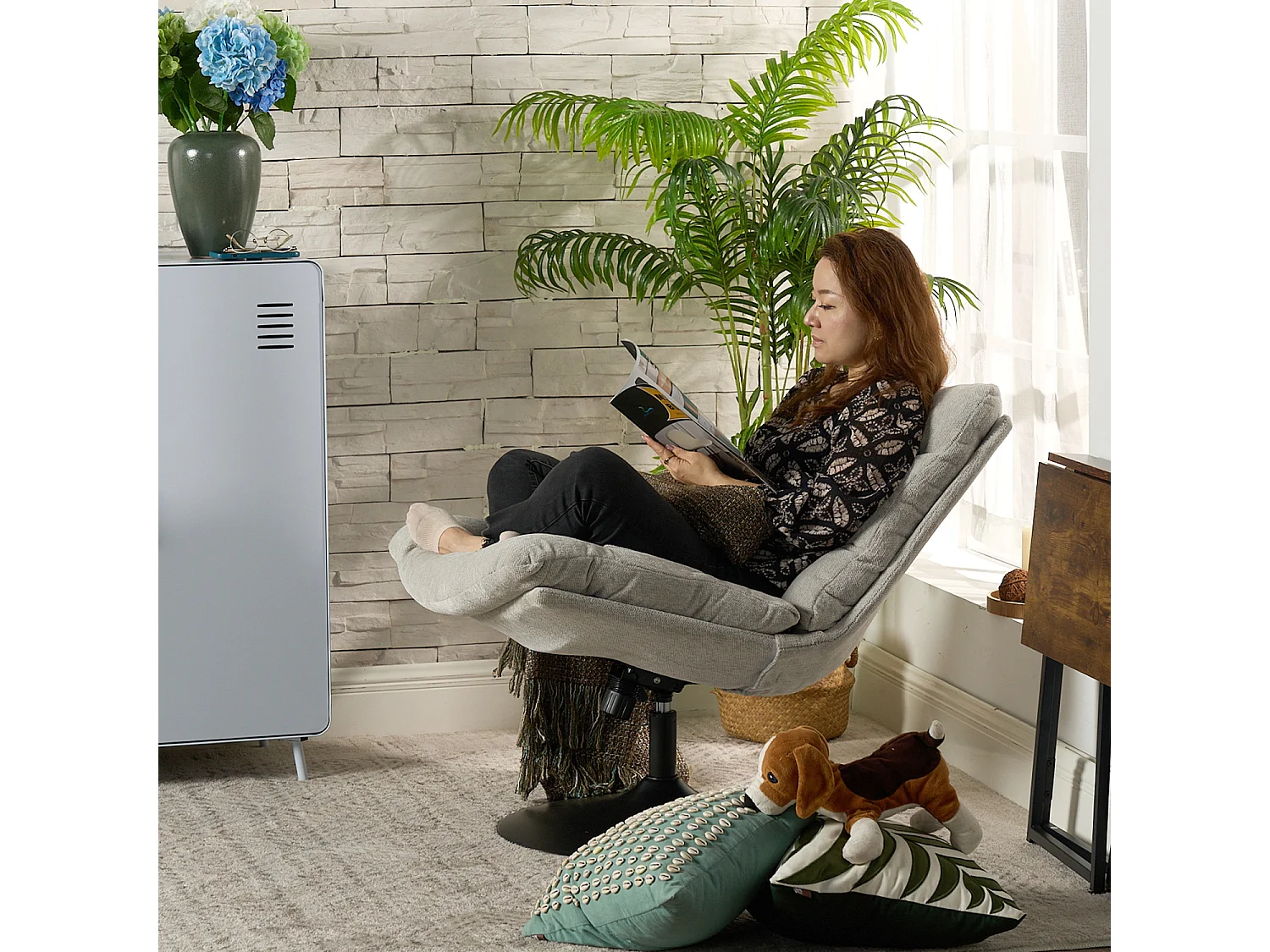 Fauteuil pivotant hauteur réglable avec inclinable sans accoudoirs en bouclette,LAMBERY