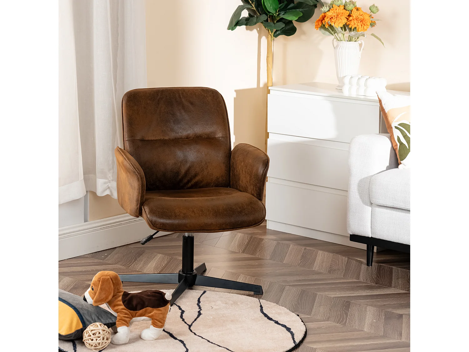 Fauteuil pivotant réglable en hauteur style rétro vintage,THOMASINA