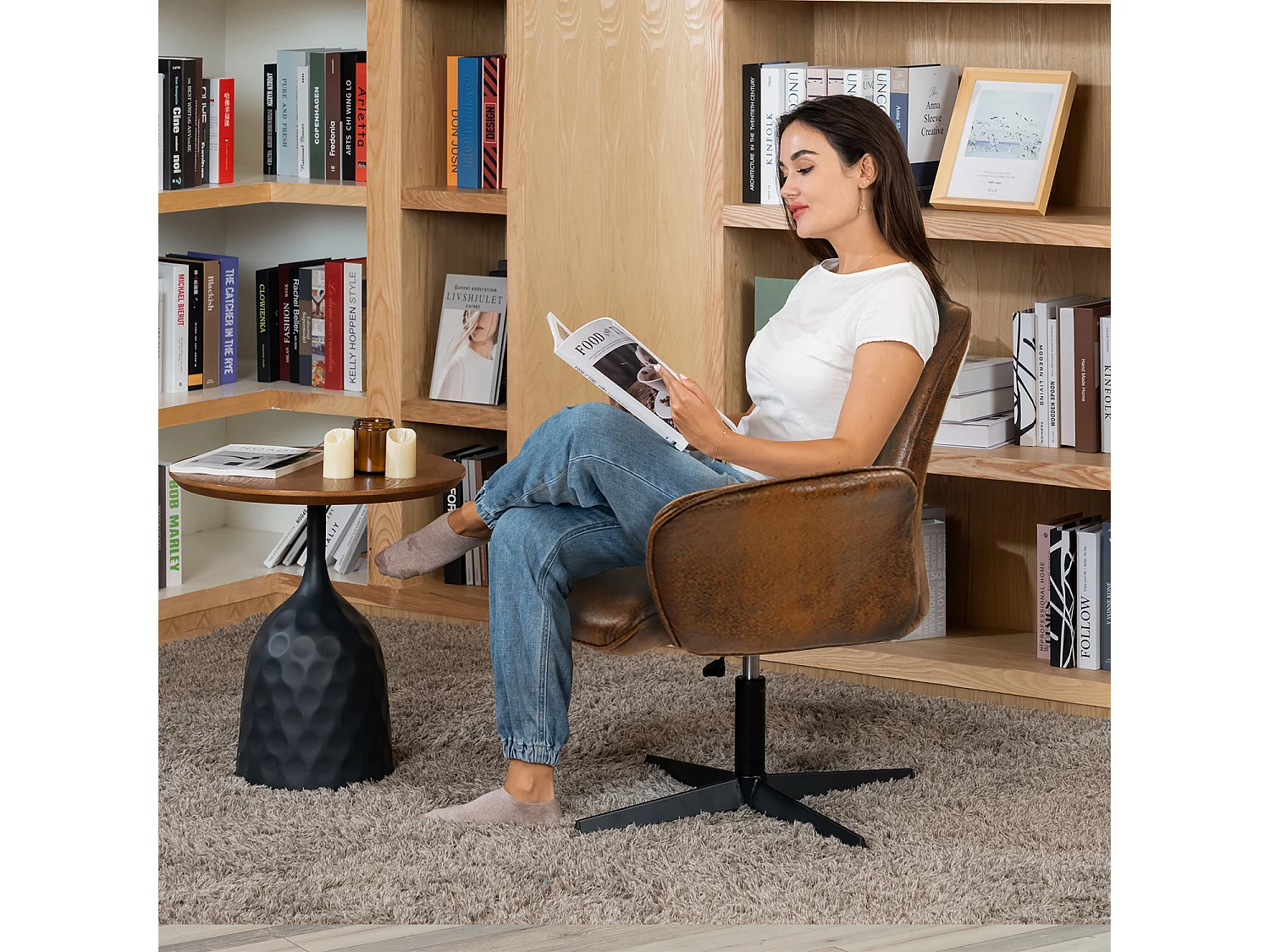 Fauteuil pivotant réglable en hauteur style rétro vintage,THOMASINA