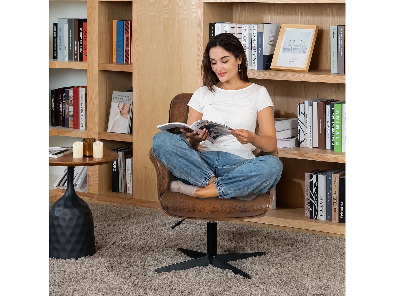 Fauteuil pivotant réglable en hauteur style rétro vintage,THOMASINA