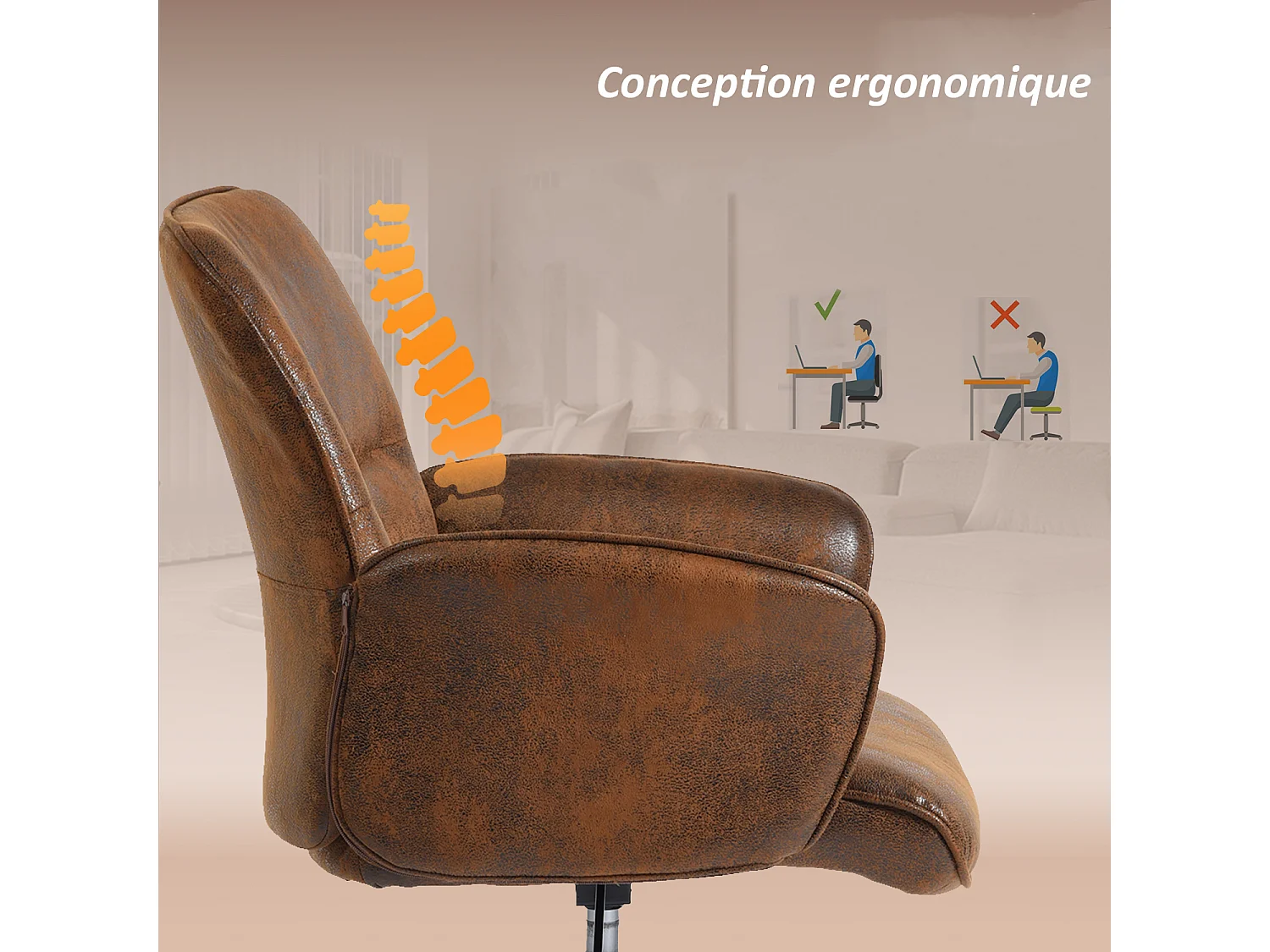 Fauteuil pivotant réglable en hauteur style rétro vintage,THOMASINA