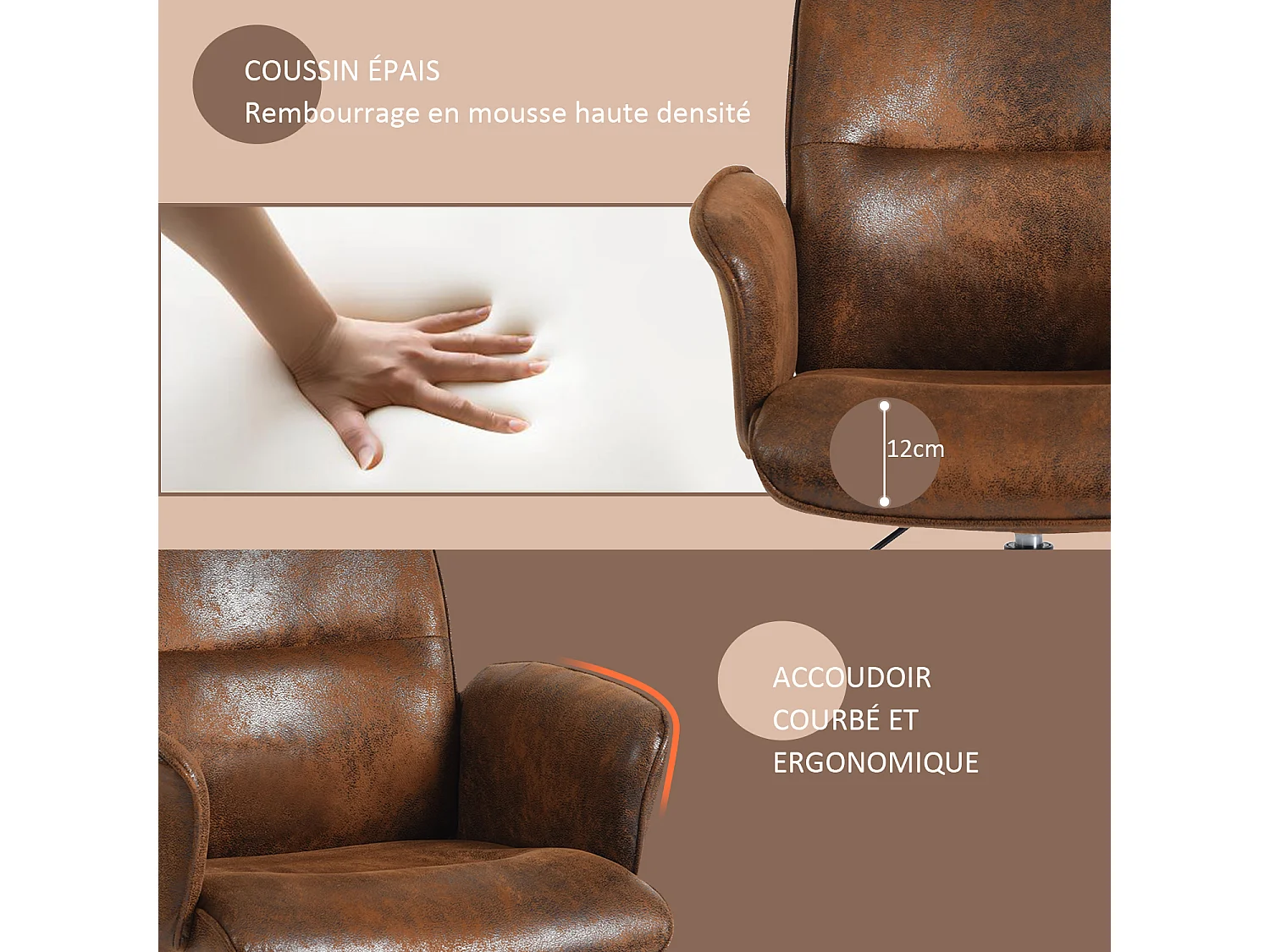 Fauteuil pivotant réglable en hauteur style rétro vintage,THOMASINA