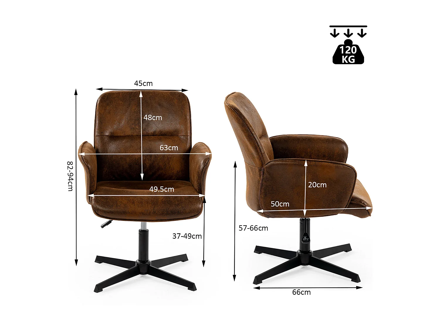 Fauteuil pivotant réglable en hauteur style rétro vintage,THOMASINA