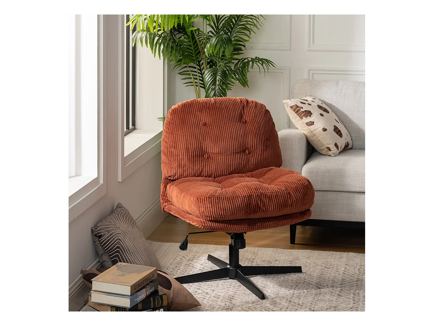 Fauteuil pivotant réglable en hauteur sans accoudoir en velours côtelé,ALINTONEX