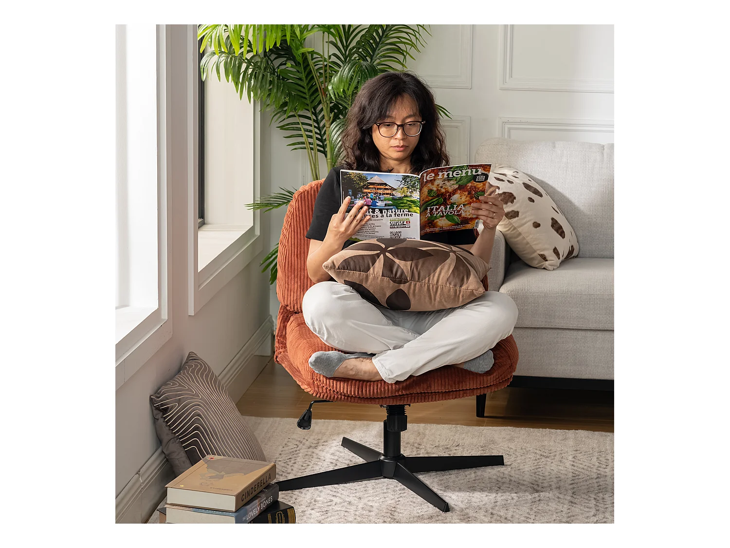 Fauteuil pivotant réglable en hauteur sans accoudoir en velours côtelé,ALINTONEX