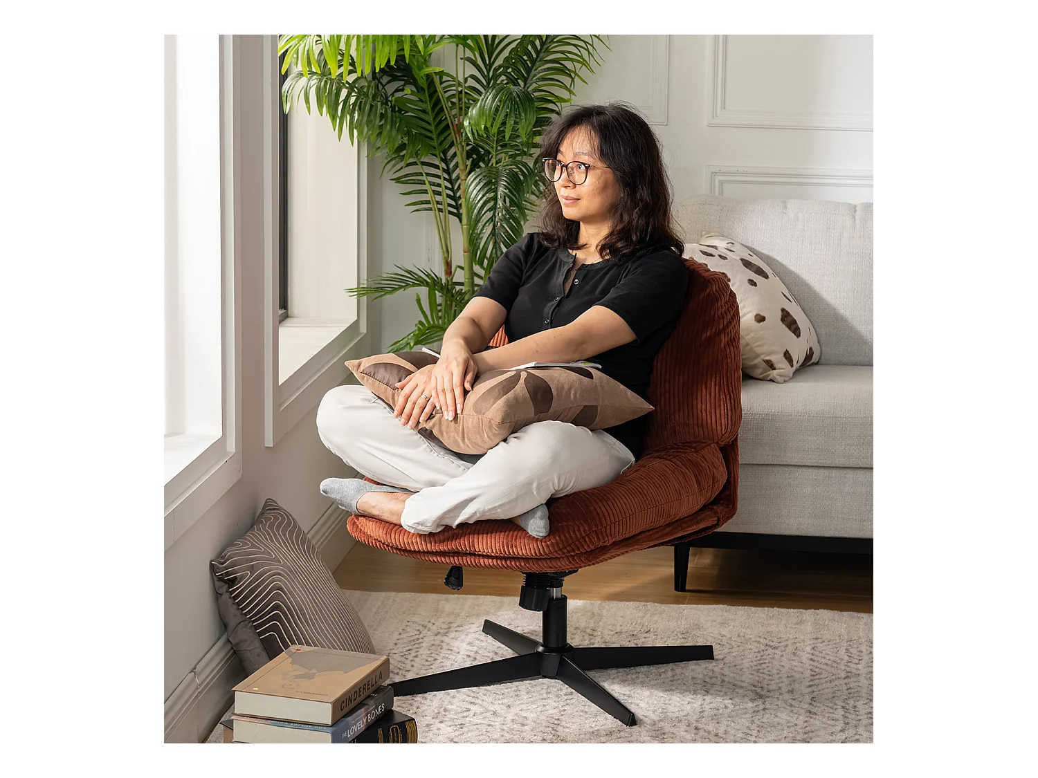 Fauteuil pivotant réglable en hauteur sans accoudoir en velours côtelé,ALINTONEX