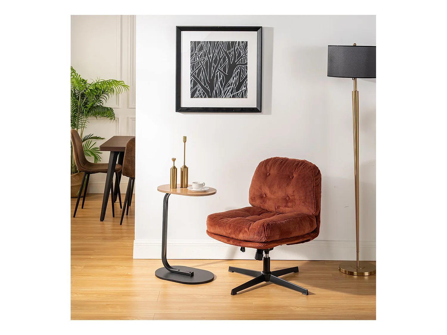 Fauteuil pivotant réglable en hauteur sans accoudoir en velours côtelé,ALINTONEX