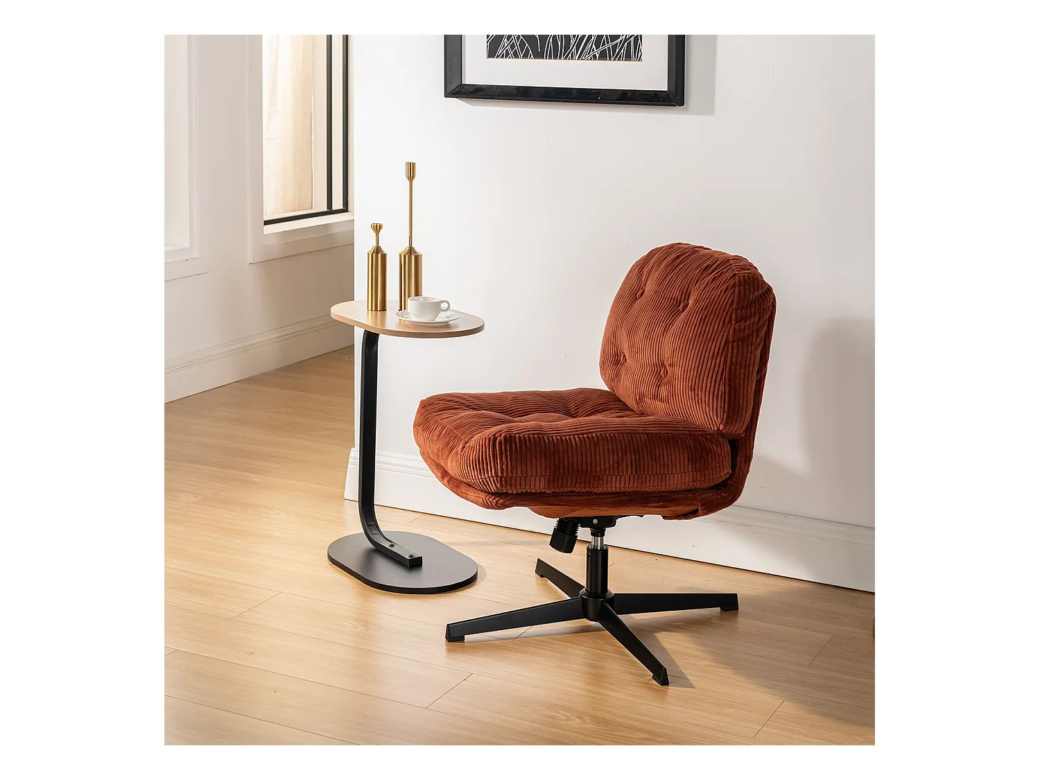 Fauteuil pivotant réglable en hauteur sans accoudoir en velours côtelé,ALINTONEX