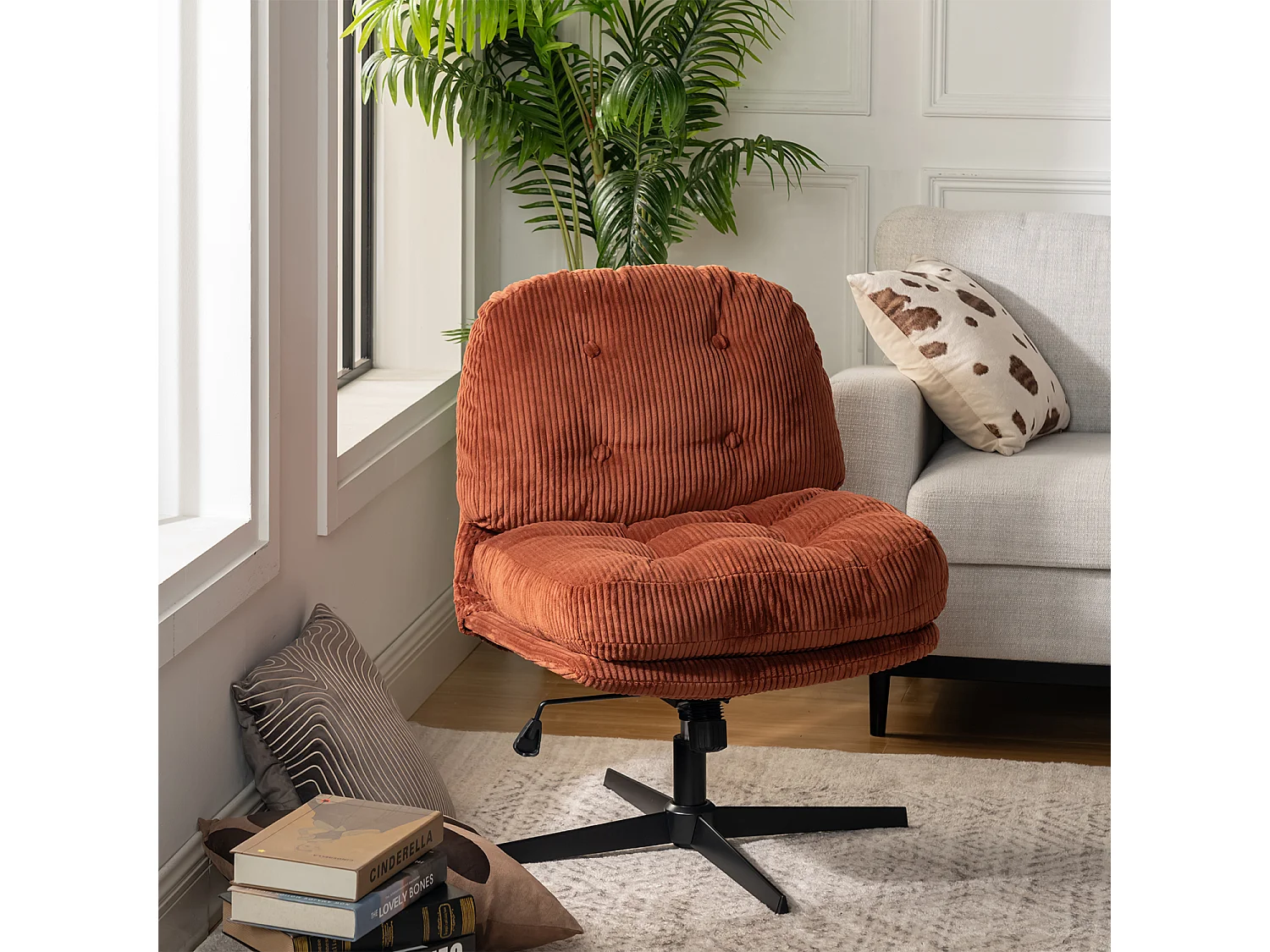 Fauteuil pivotant réglable en hauteur sans accoudoir en velours côtelé,ALINTONEX