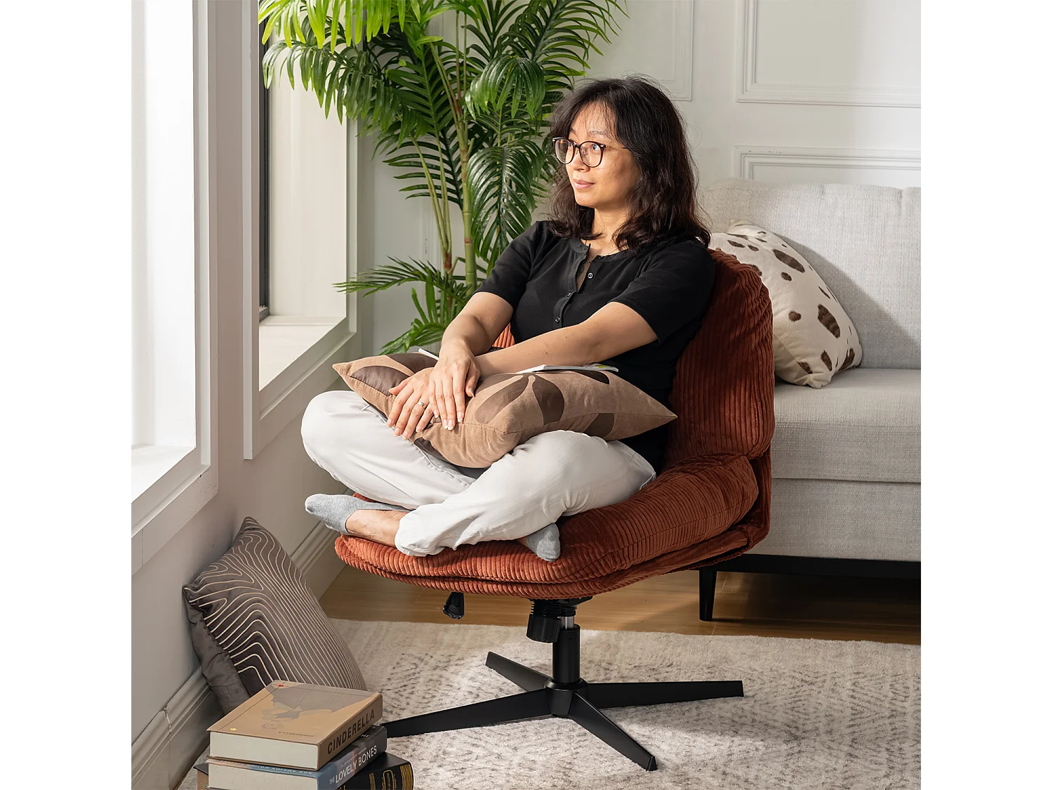 Fauteuil pivotant réglable en hauteur sans accoudoir en velours côtelé,ALINTONEX