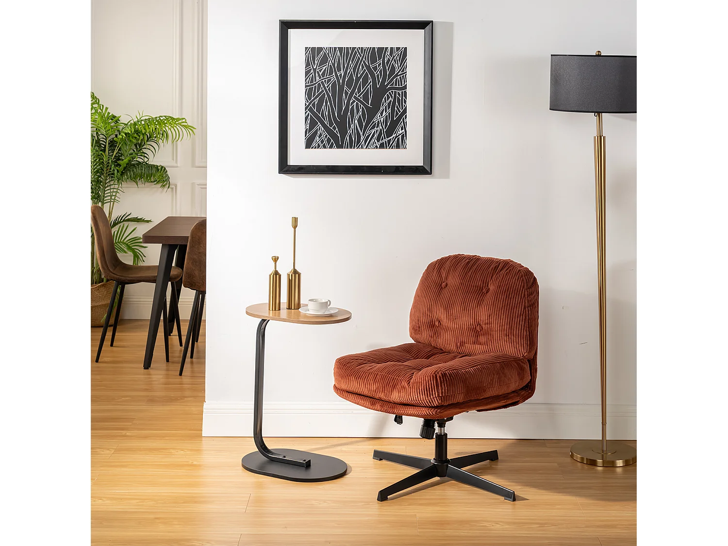 Fauteuil pivotant réglable en hauteur sans accoudoir en velours côtelé,ALINTONEX