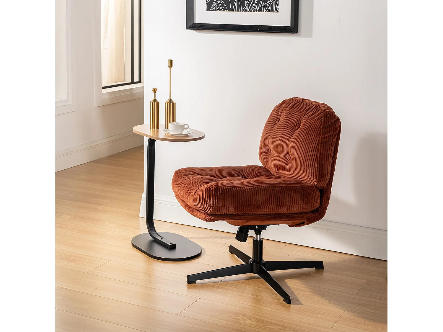 Fauteuil pivotant réglable en hauteur sans accoudoir en velours côtelé,ALINTONEX