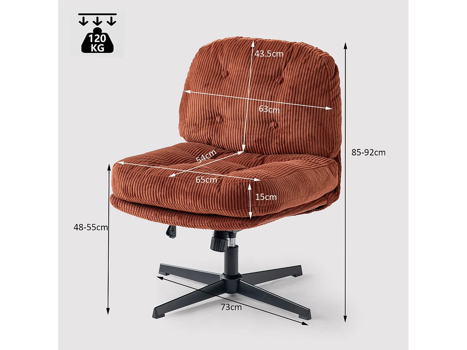 Fauteuil pivotant réglable en hauteur sans accoudoir en velours côtelé,ALINTONEX