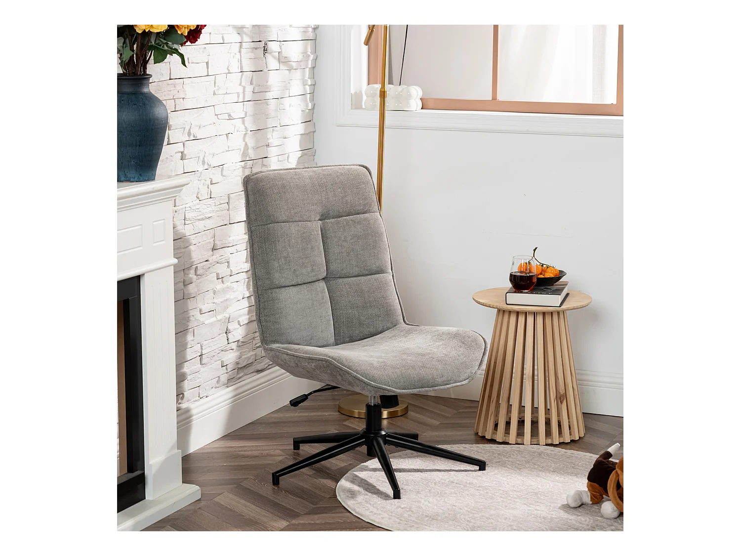 Fauteuil pivotant réglable en hauteur sans accoudoir en chenille style moderne,CHARLOTTE