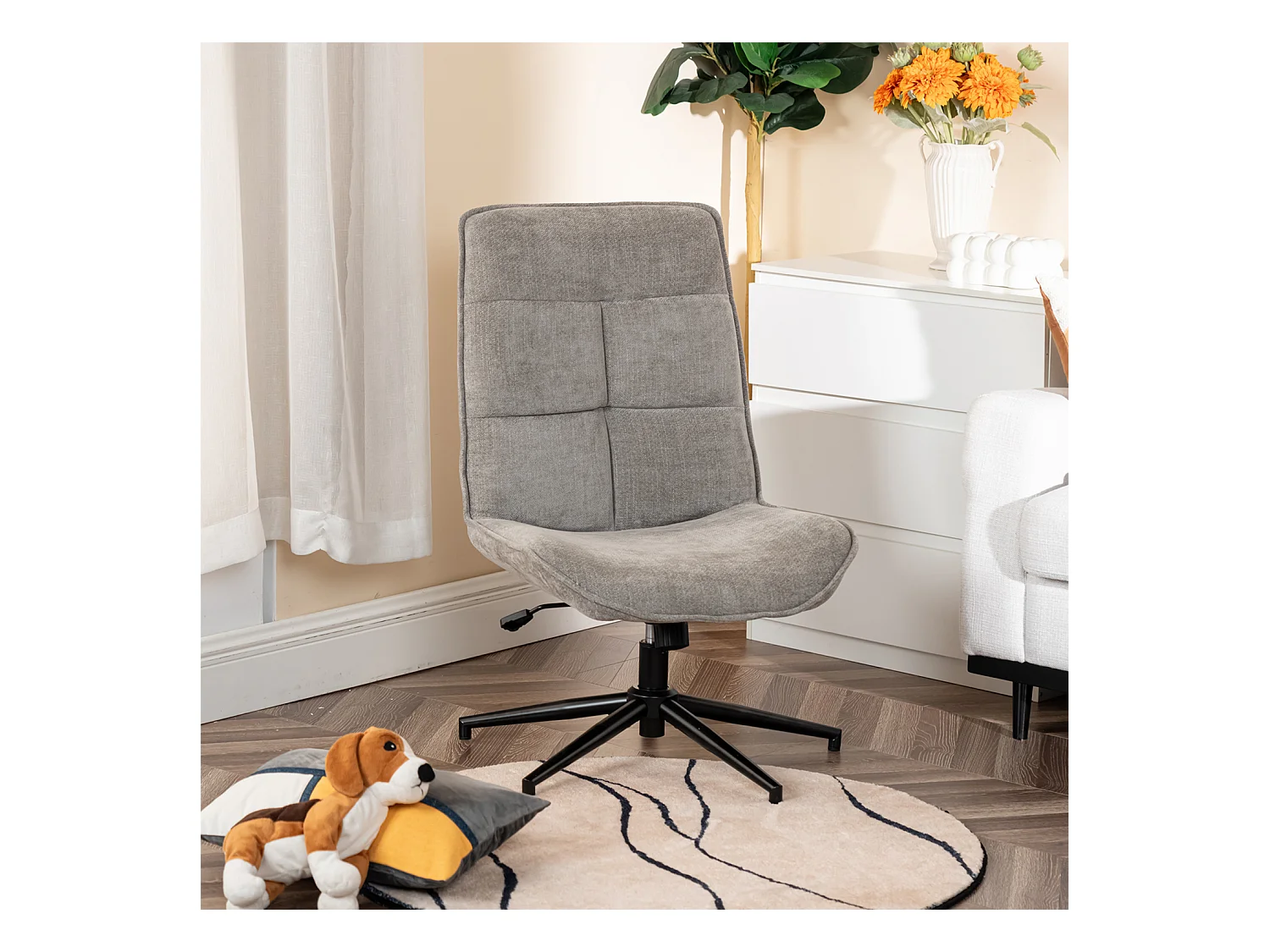 Fauteuil pivotant réglable en hauteur sans accoudoir en chenille style moderne,CHARLOTTE