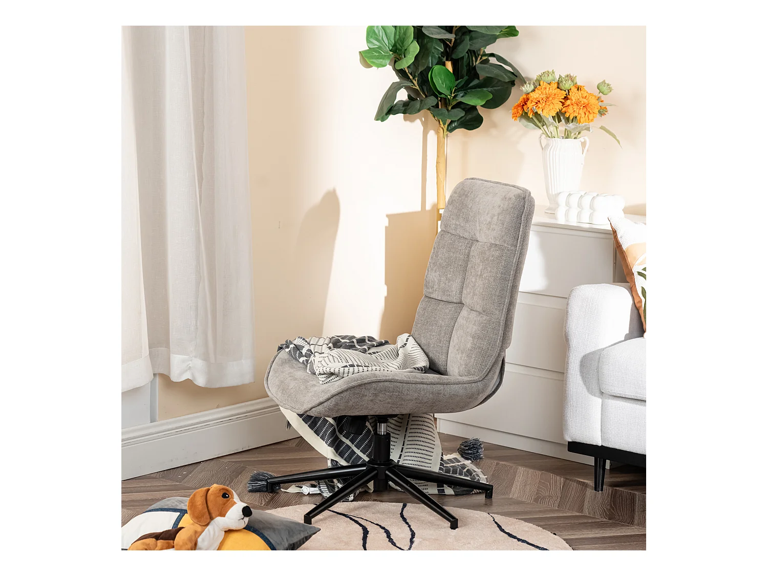 Fauteuil pivotant réglable en hauteur sans accoudoir en chenille style moderne,CHARLOTTE