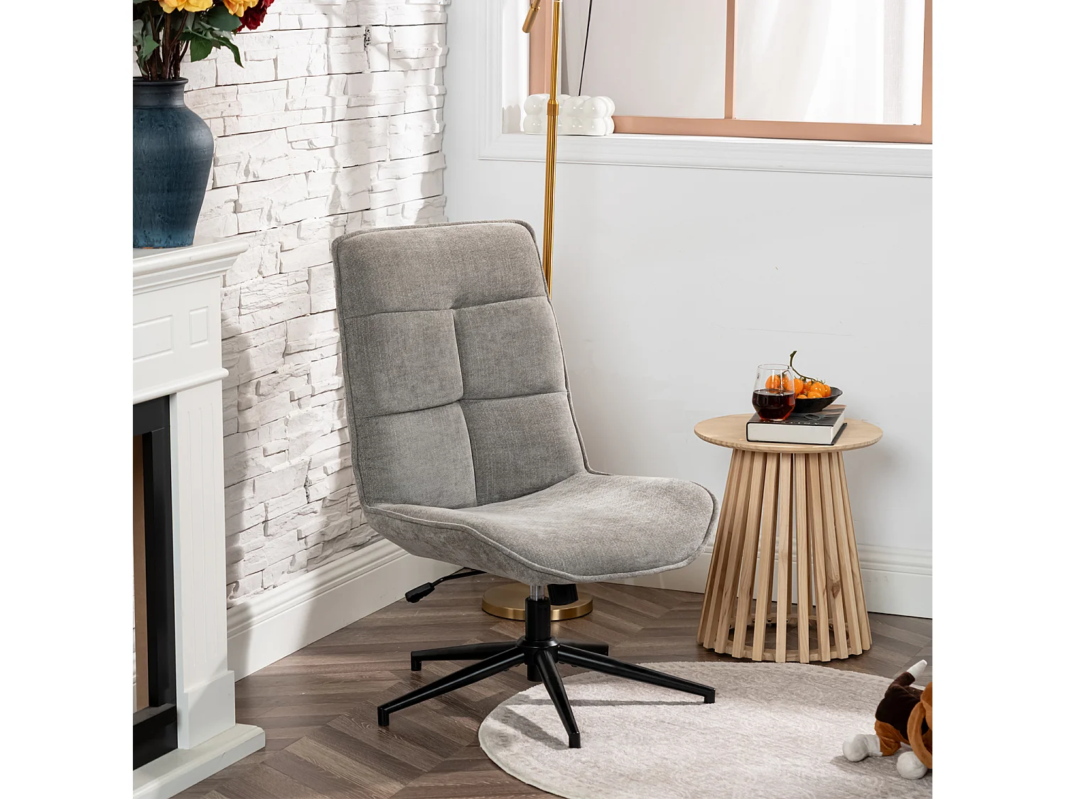 Fauteuil pivotant réglable en hauteur sans accoudoir en chenille style moderne,CHARLOTTE