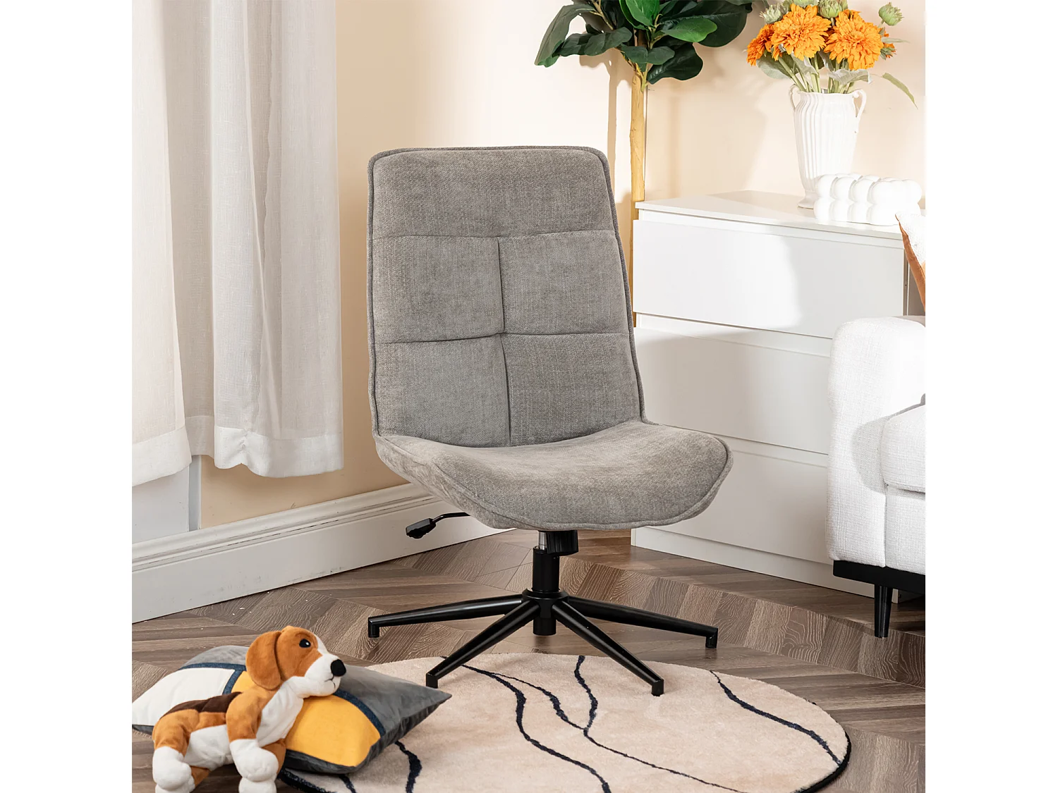 Fauteuil pivotant réglable en hauteur sans accoudoir en chenille style moderne,CHARLOTTE