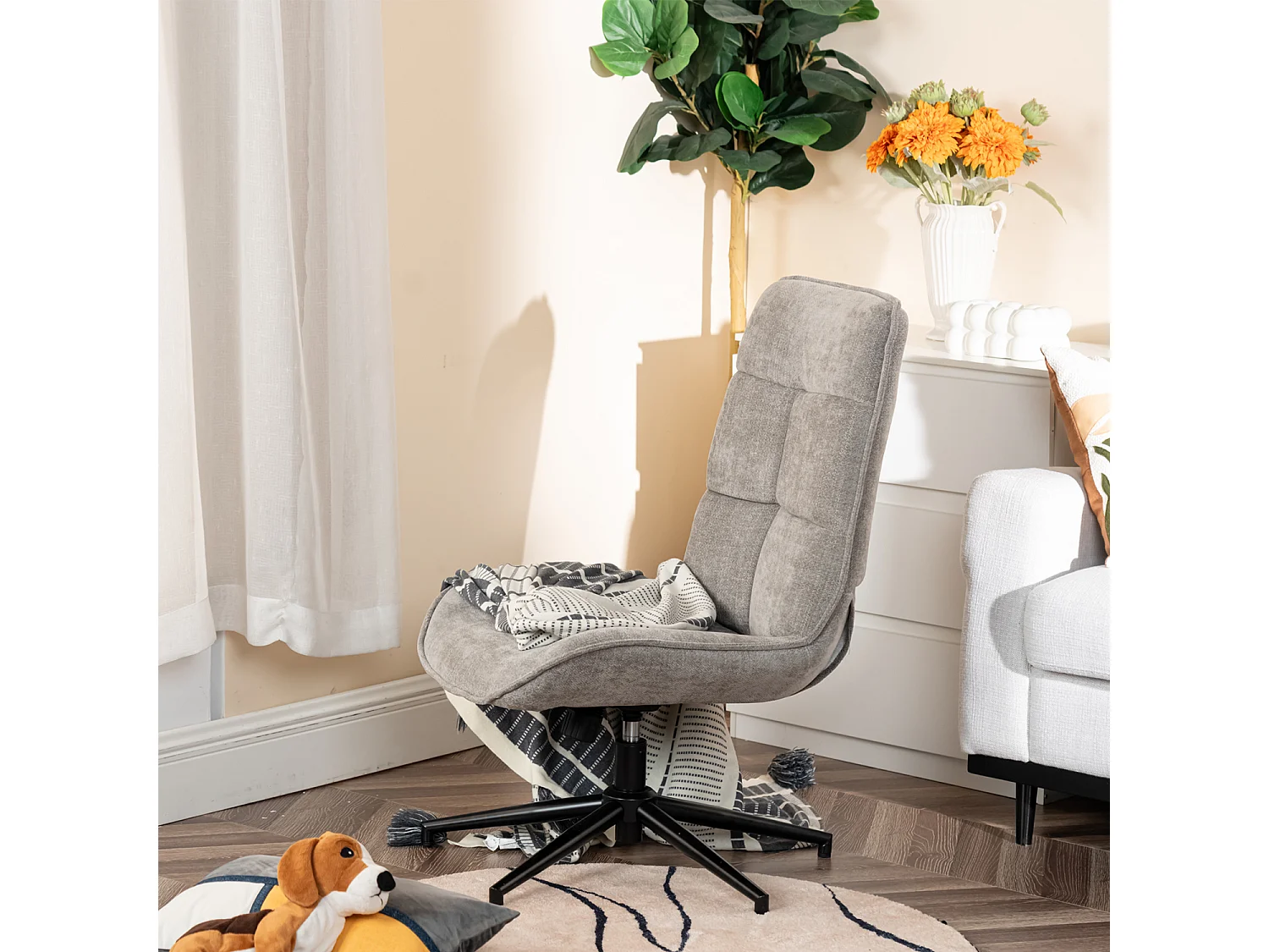Fauteuil pivotant réglable en hauteur sans accoudoir en chenille style moderne,CHARLOTTE