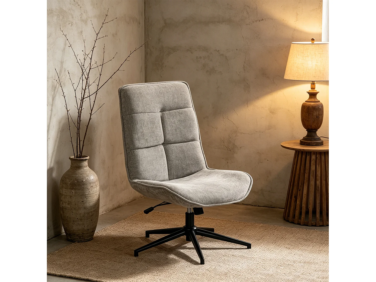 Fauteuil pivotant réglable en hauteur sans accoudoir en chenille style moderne,CHARLOTTE