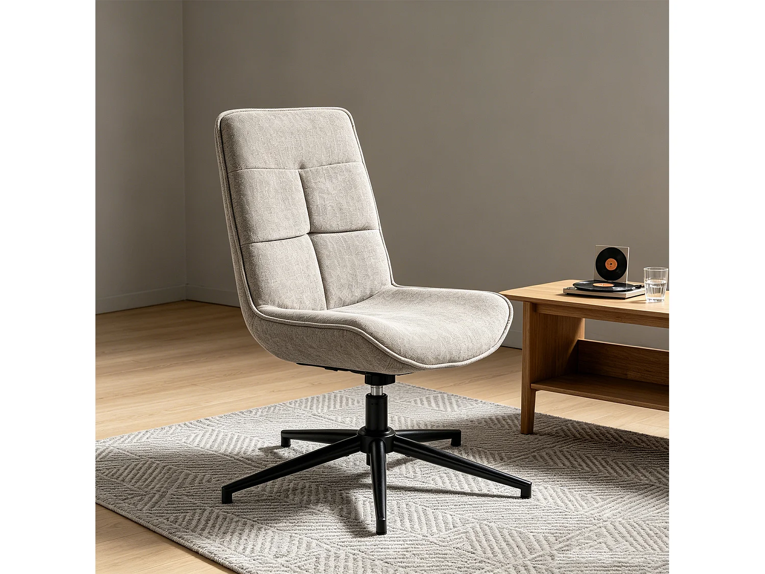 Fauteuil pivotant réglable en hauteur sans accoudoir en chenille style moderne,CHARLOTTE