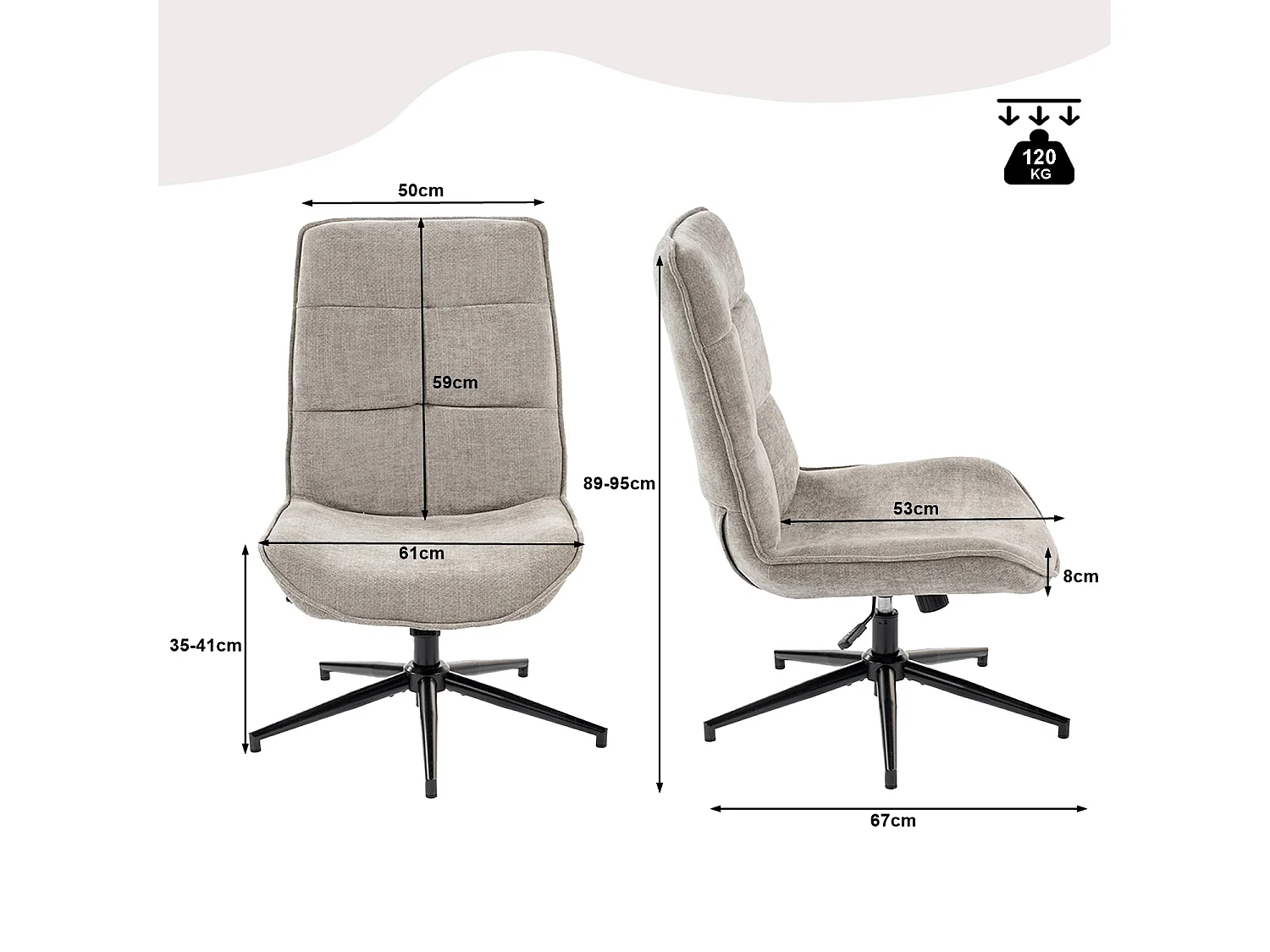 Fauteuil pivotant réglable en hauteur sans accoudoir en chenille style moderne,CHARLOTTE