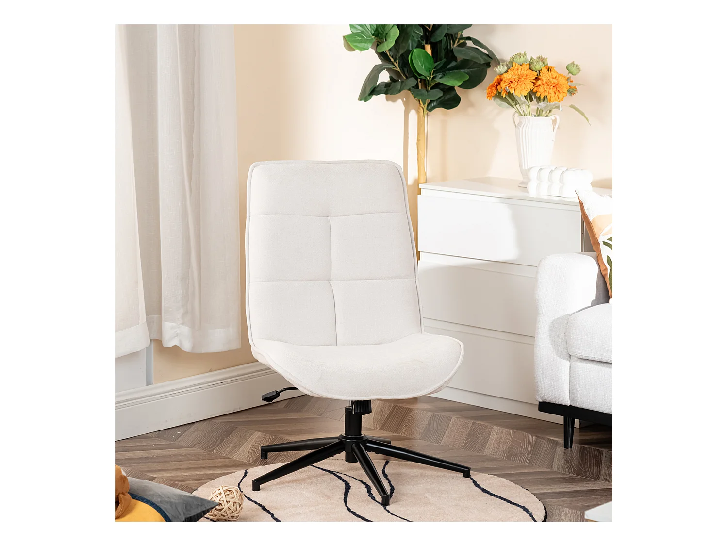 Fauteuil pivotant réglable en hauteur sans accoudoir en chenille style moderne,CHARLOTTE